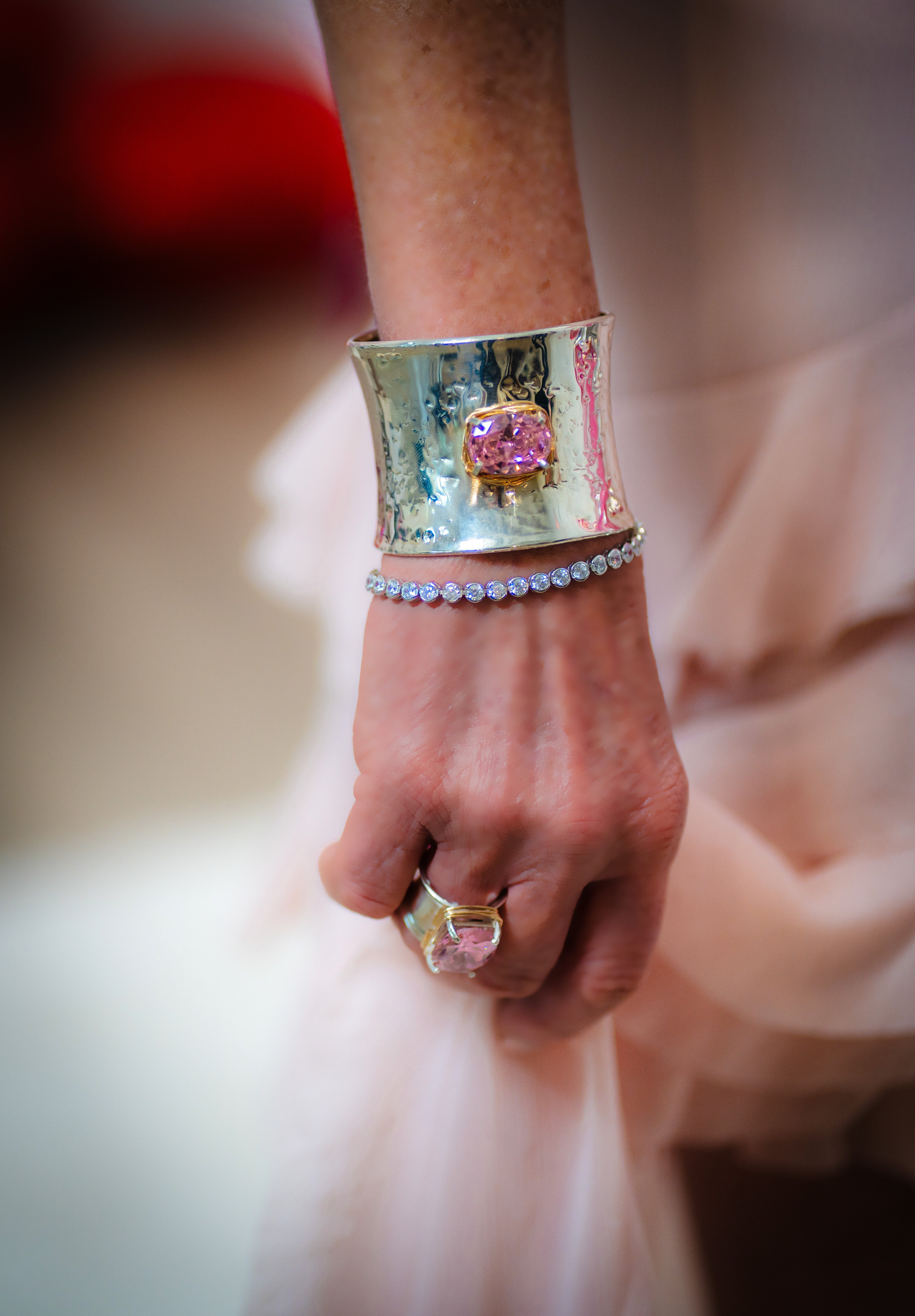 Custom 1.5” Cuff With center setting 15 ct. Pink Topaz