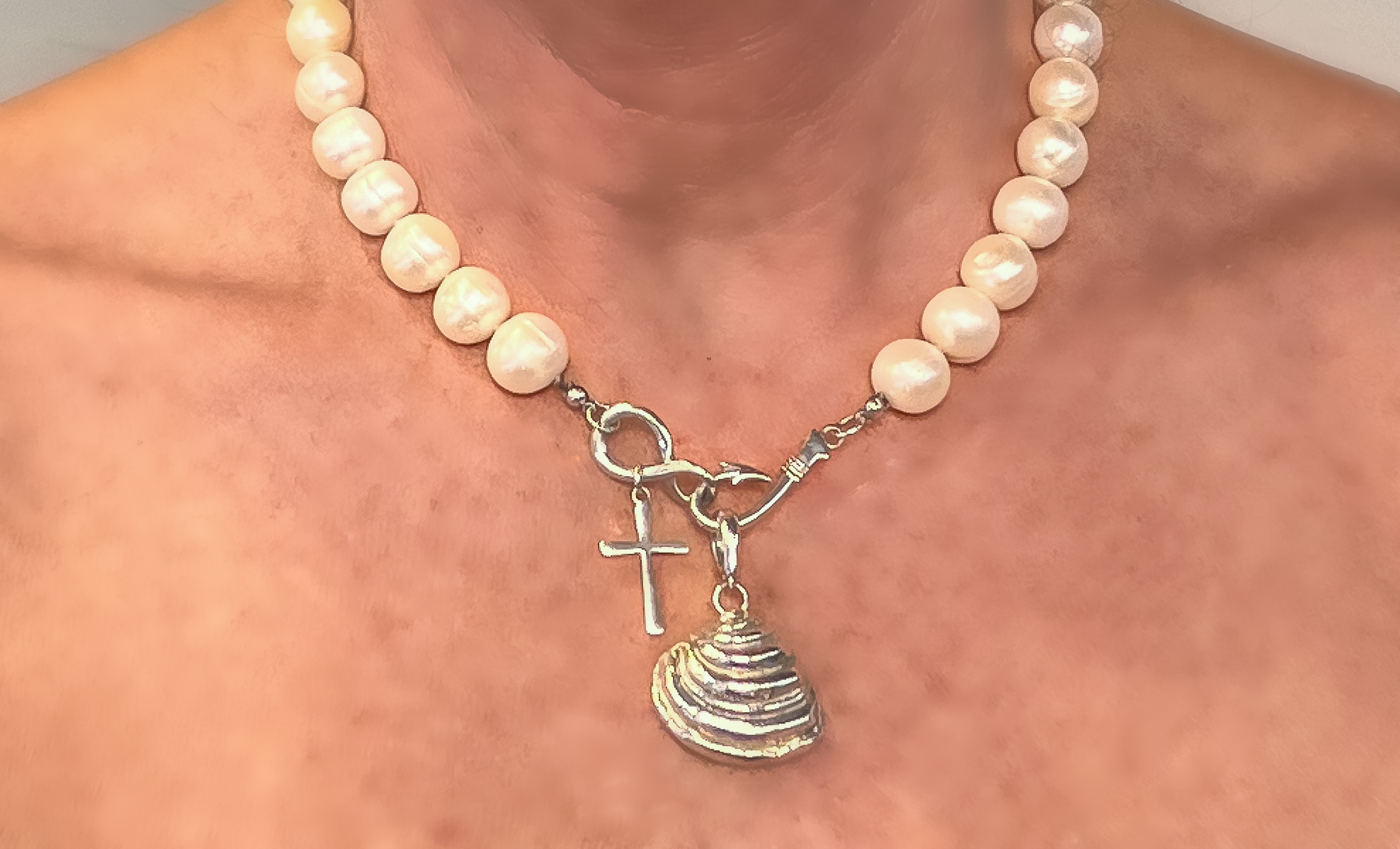 Hooked on Christ with Pawley Shell Fresh Water Pearl Necklace