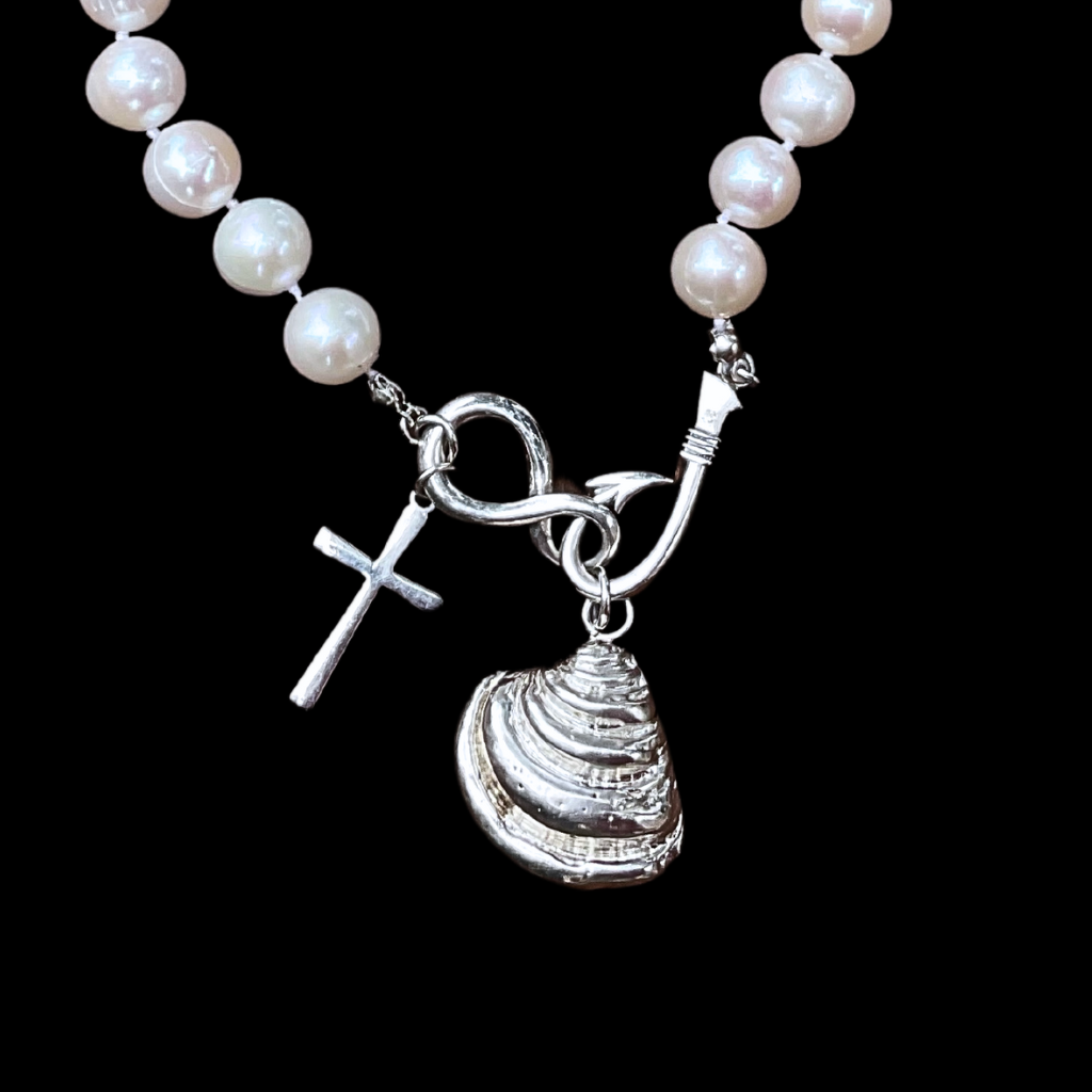 Hooked on Christ with Pawley Shell Fresh Water Pearl Necklace
