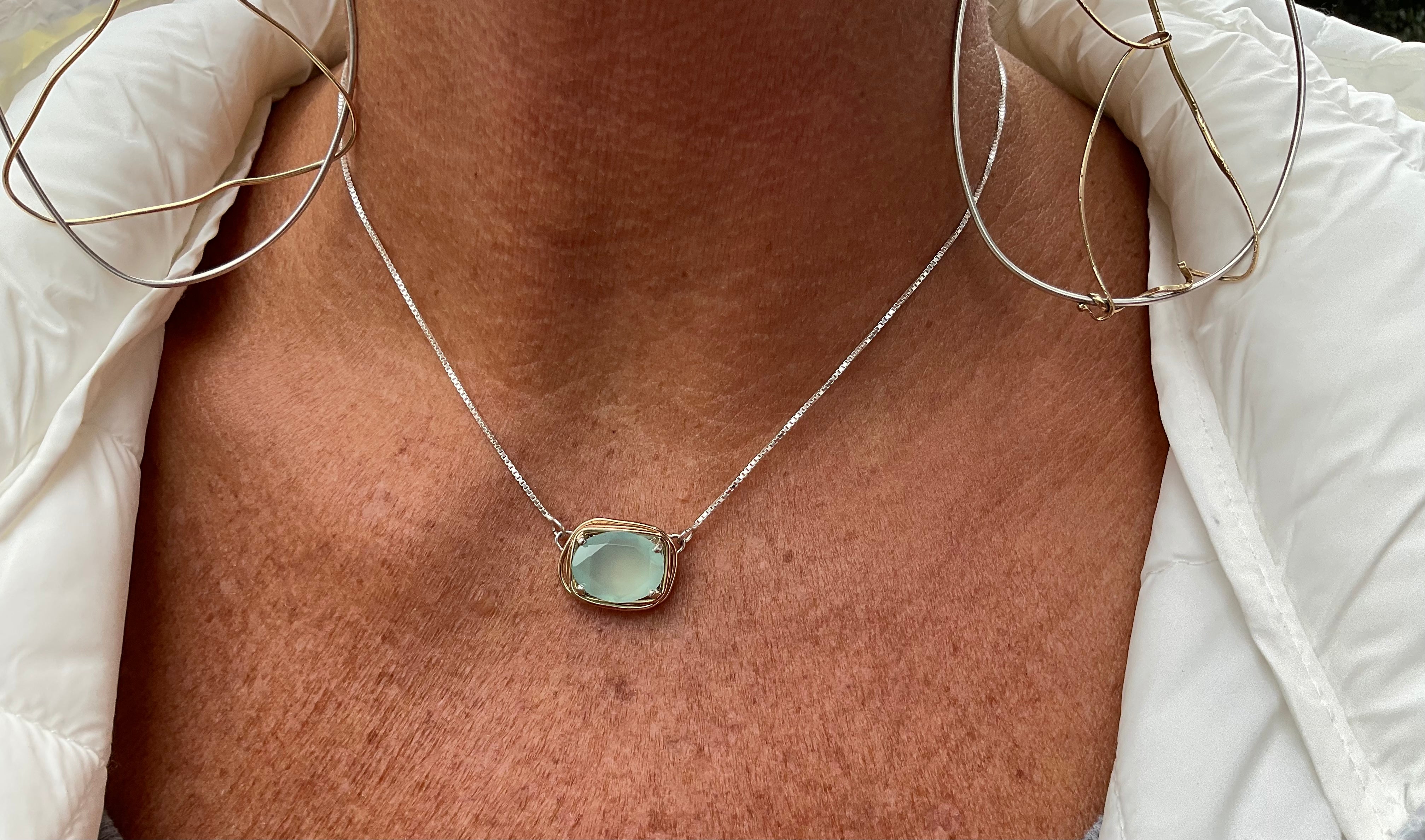 Aqua Chalcedony Pendant Necklace